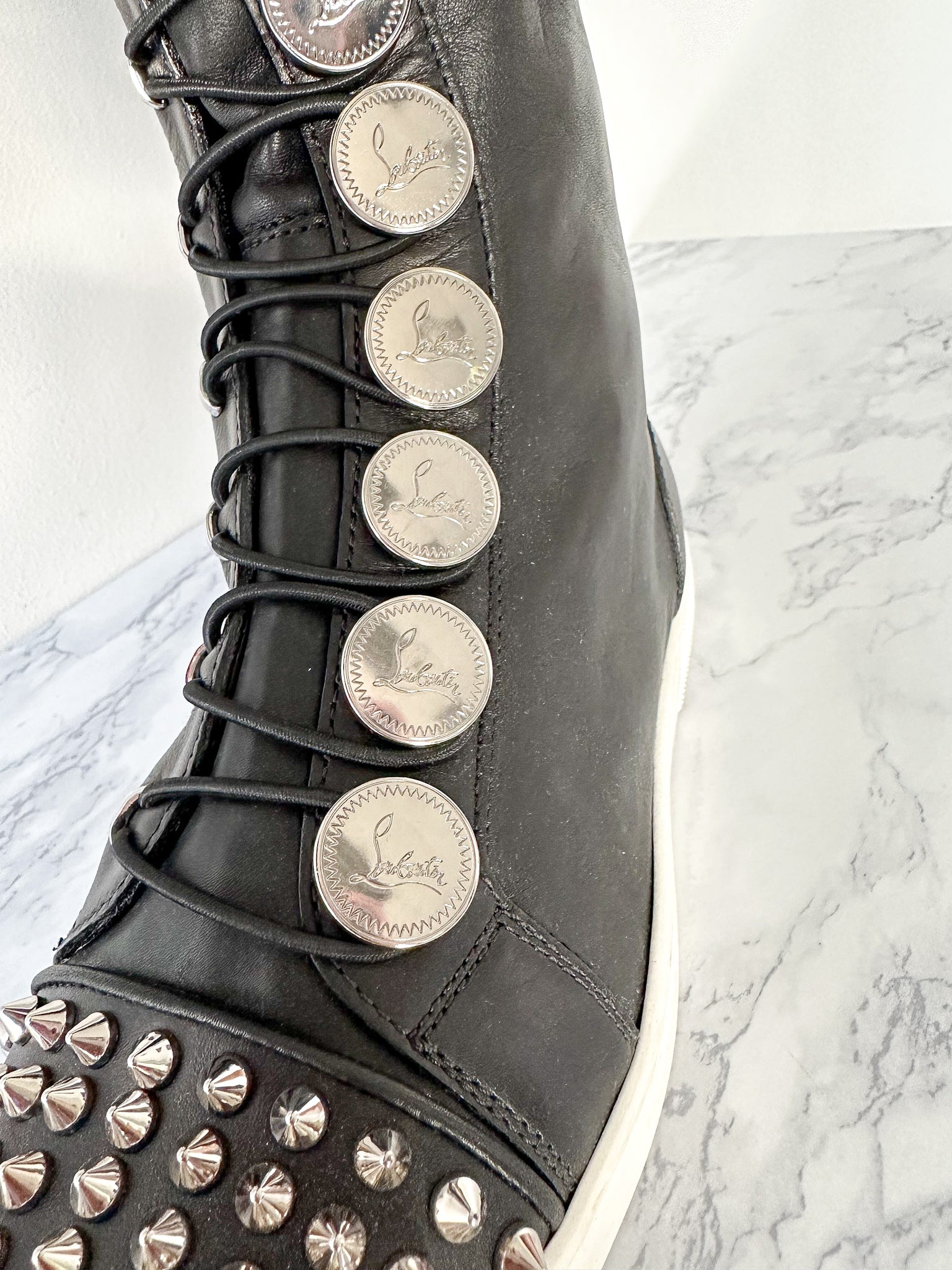 CHRISTIAN LOUBOUTIN BUCHETTA SPIKE TOE LACE UP BOOTS (EU 36)