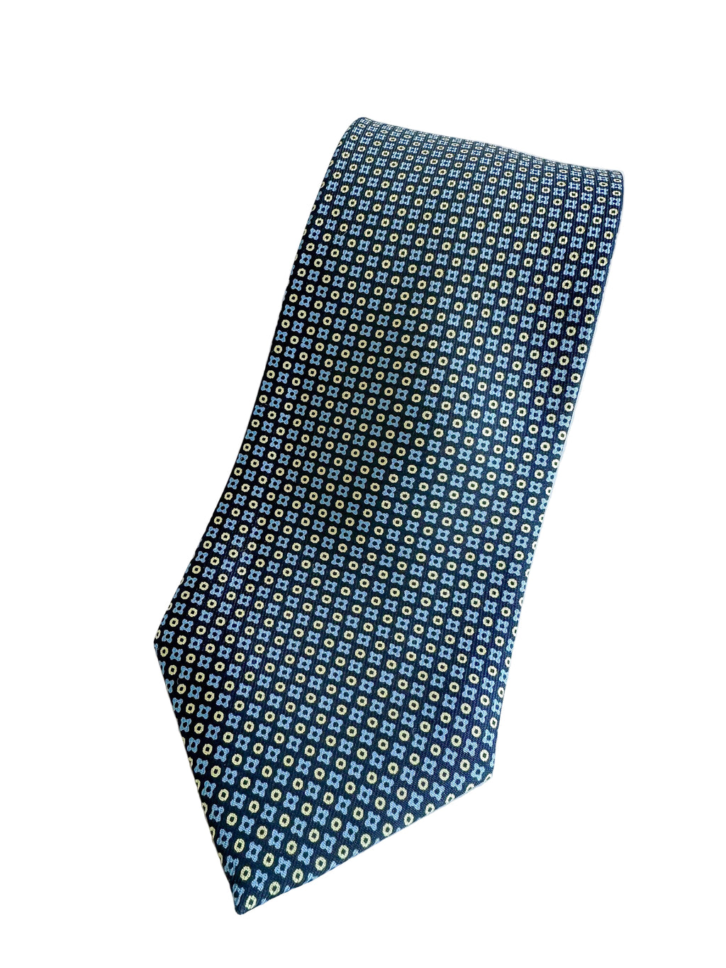 Drake's Geometric Navy Tie With Mustard Blue Floral