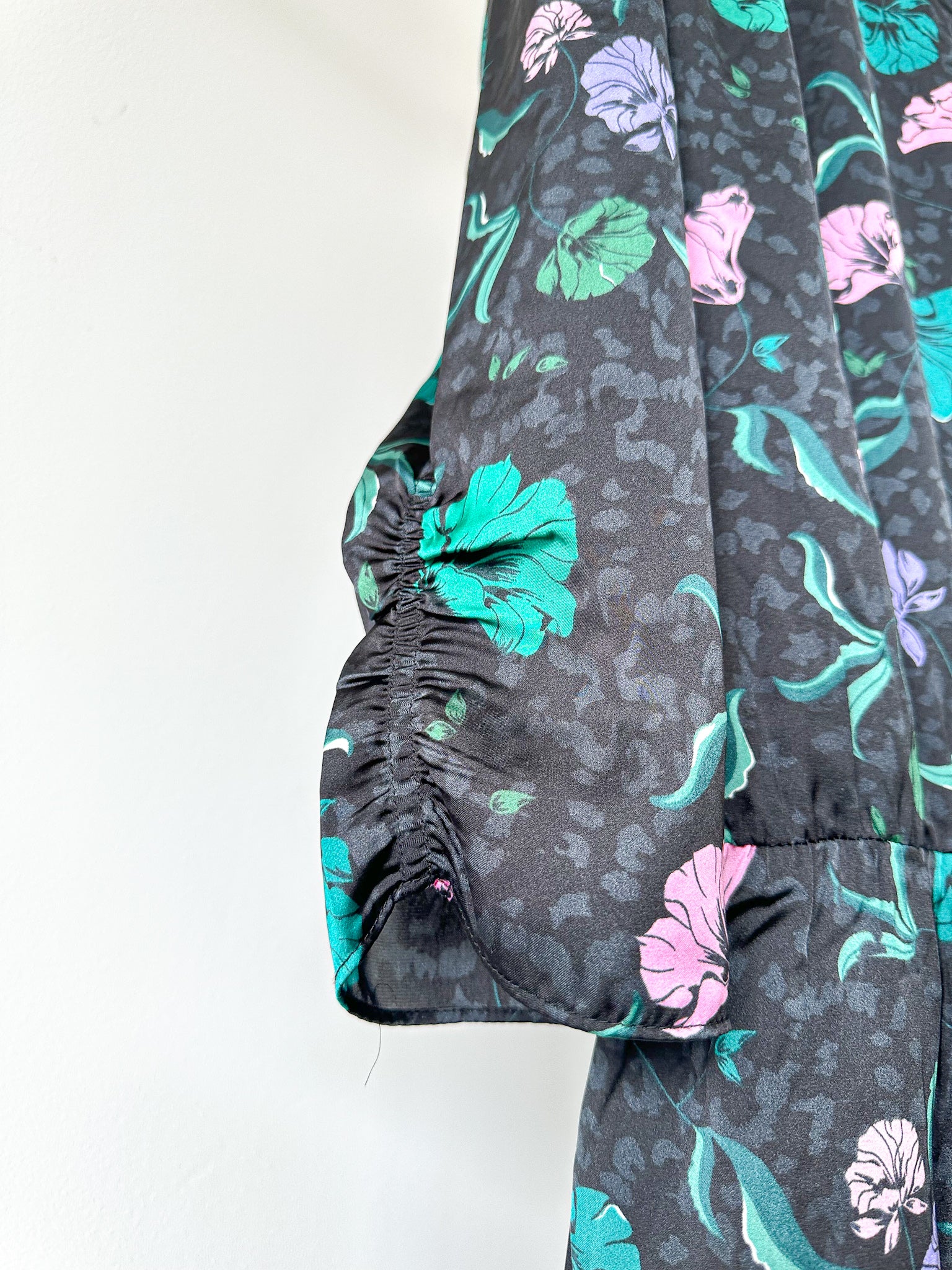 IKKS Floral Print Ruffle Detail Wrap Style Satin Dress - House Of Huntington