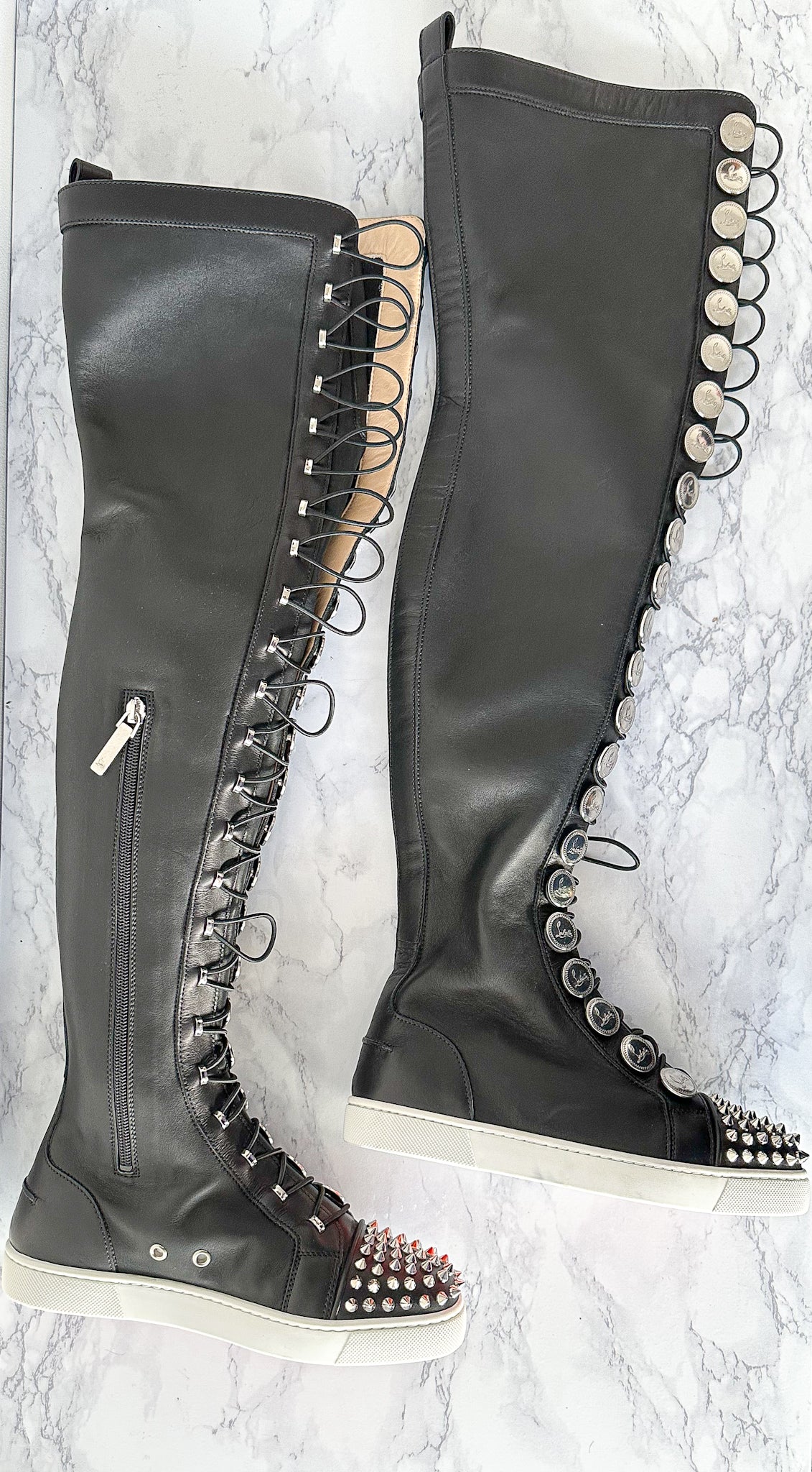 CHRISTIAN LOUBOUTIN BUCHETTA SPIKE TOE LACE UP BOOTS (EU 36)