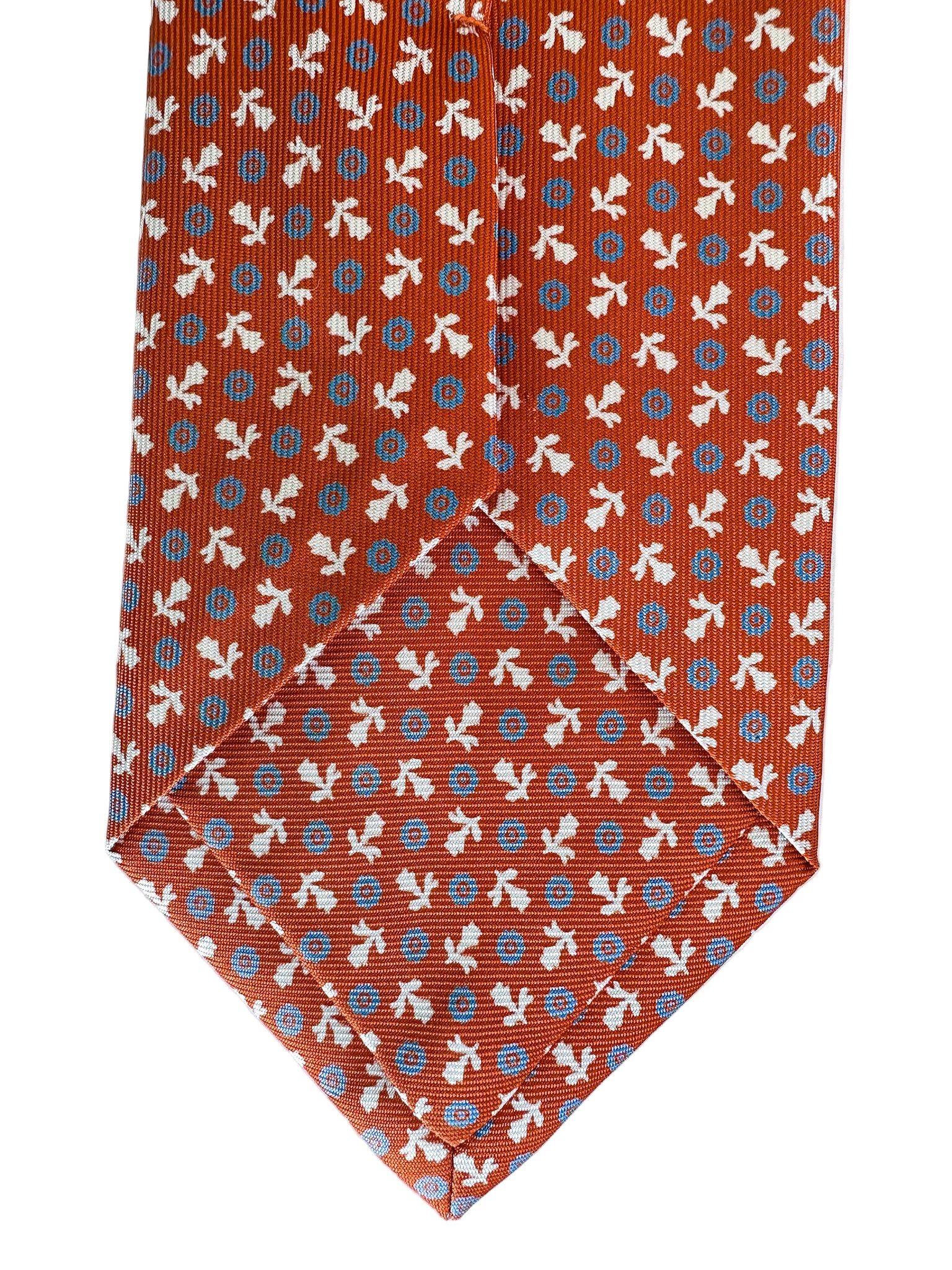 Drake's Burnt Orange Floral Geometric Silk Tie