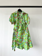 Never Fully Dressed Green Floral Wrap Style Forget Me Not Mini Dress - House Of Huntington