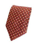 Drake's Burnt Orange Floral Geometric Silk Tie