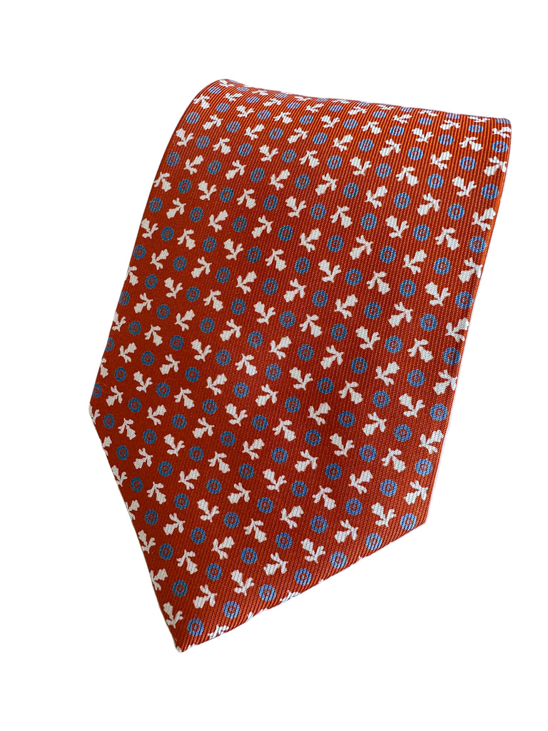 Drake's Burnt Orange Floral Geometric Silk Tie