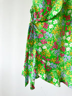 Never Fully Dressed Green Floral Wrap Style Forget Me Not Mini Dress - House Of Huntington