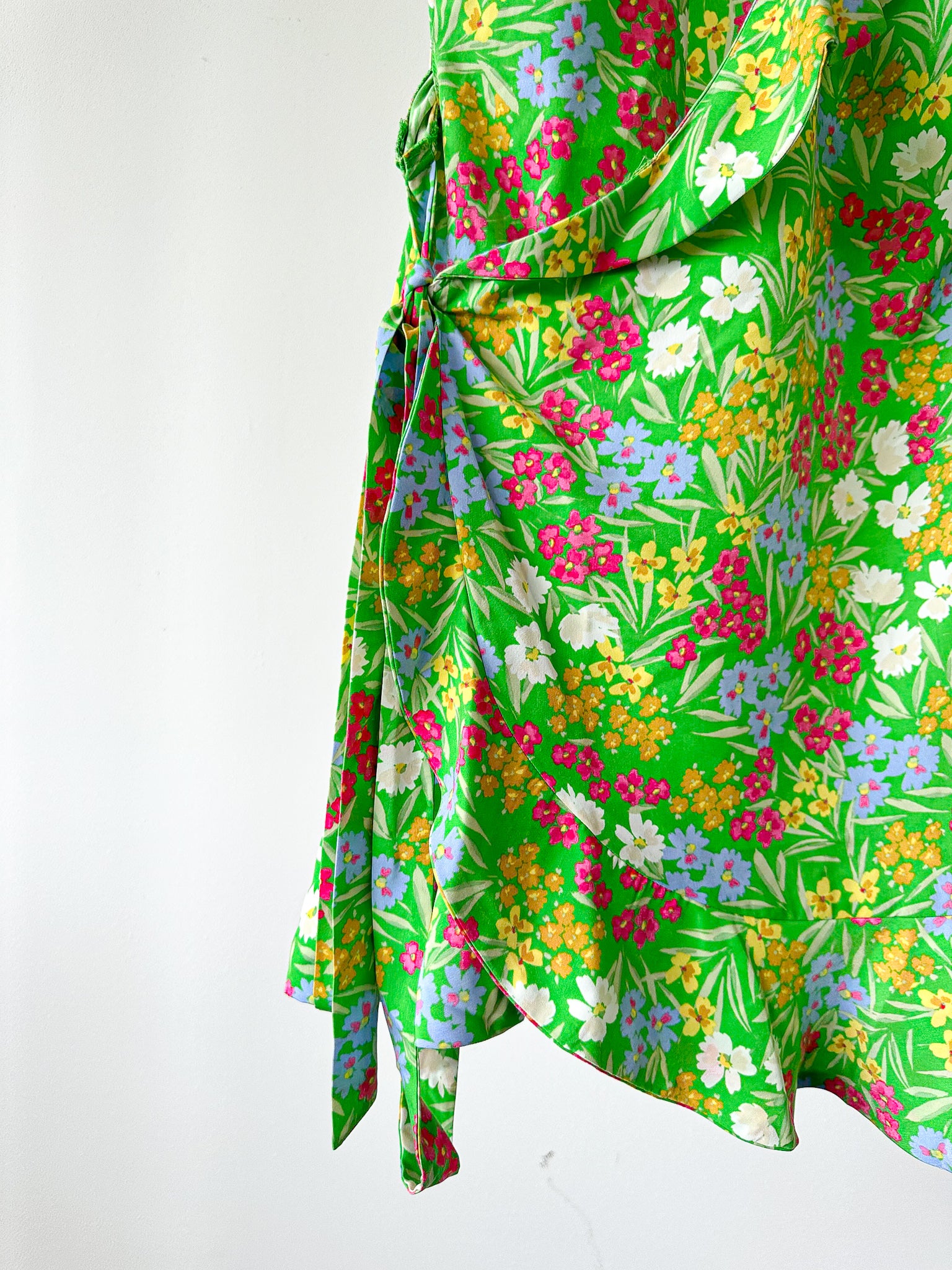 Never Fully Dressed Green Floral Wrap Style Forget Me Not Mini Dress - House Of Huntington