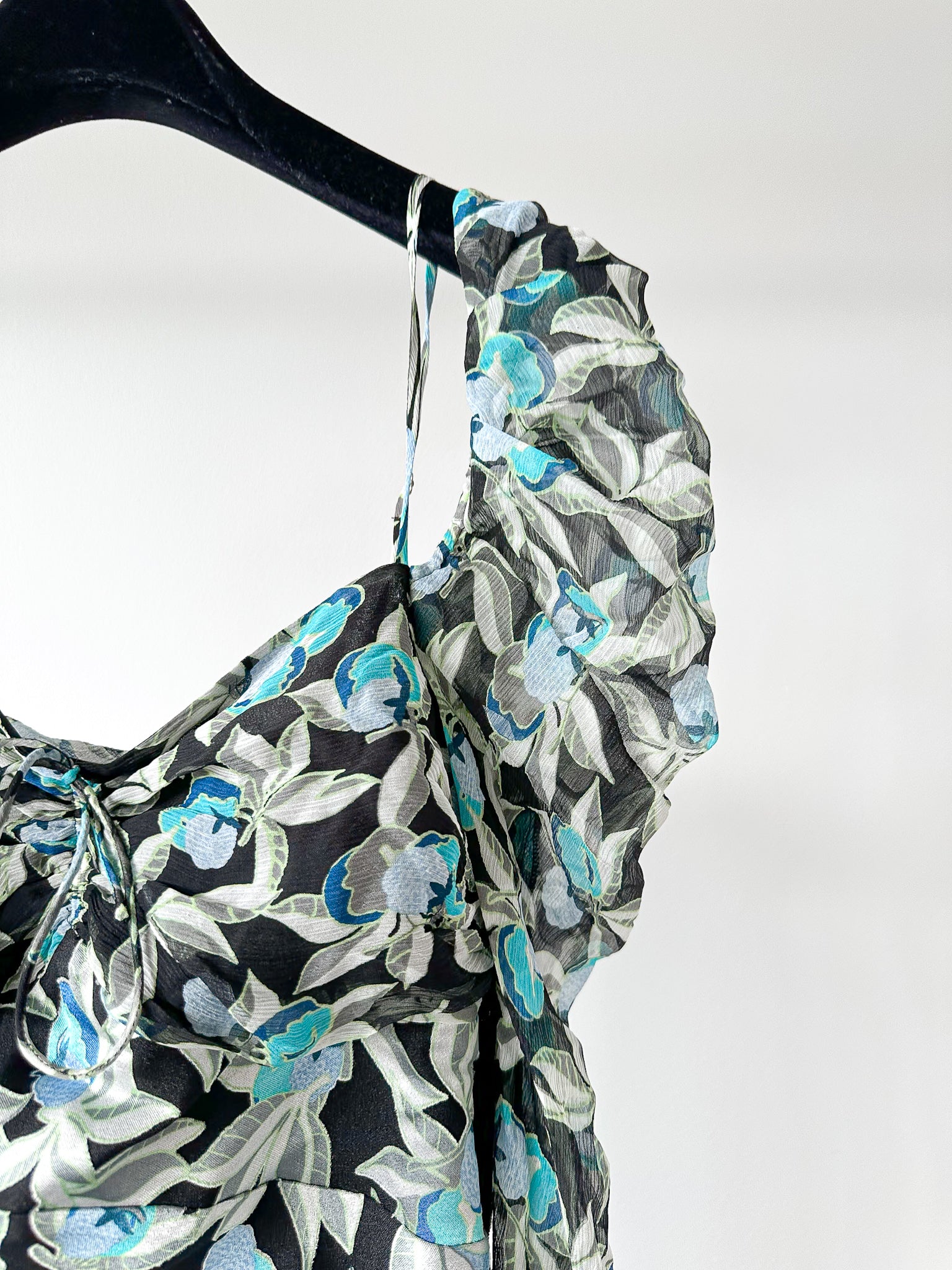 Diane Von Furstenberg DVF Josephina Devore Blue Floral Off Shoulder Prairie Mini Dress - House Of Huntington