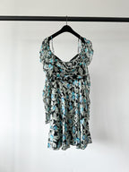 Diane Von Furstenberg DVF Josephina Devore Blue Floral Off Shoulder Prairie Mini Dress - House Of Huntington