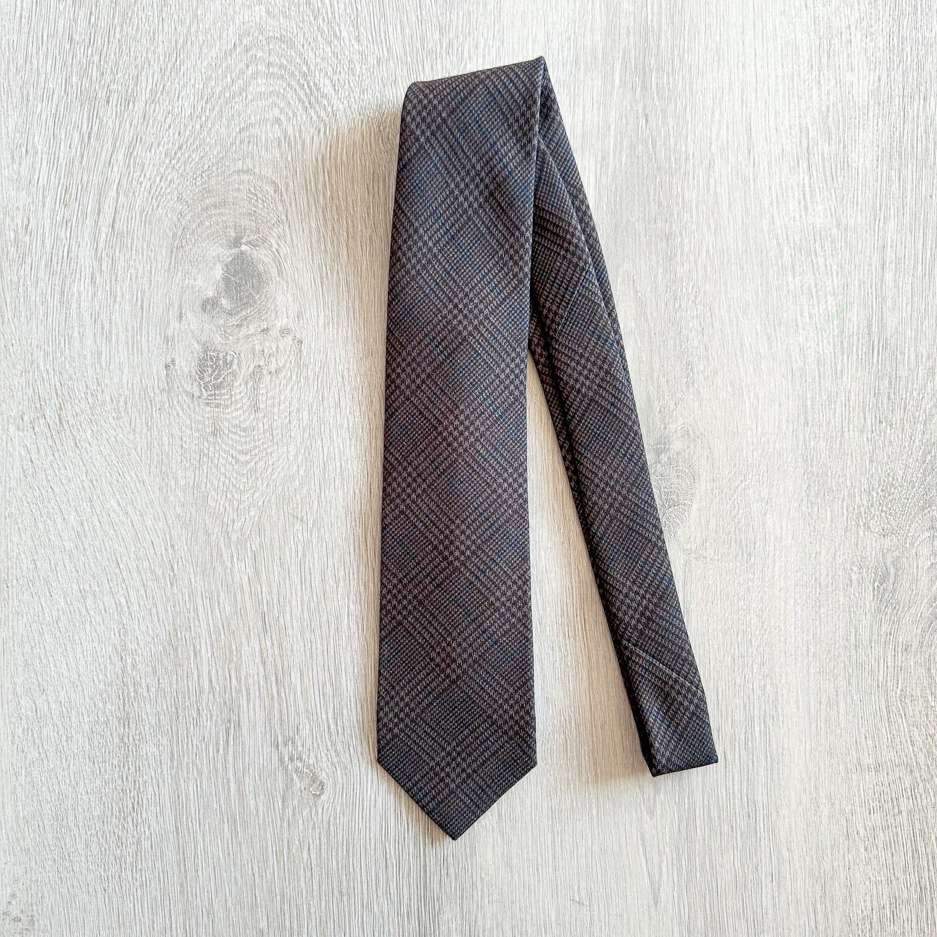 X Kingsman Prince Wales Check Dark Grey Wool Tie