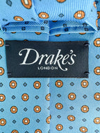 Drake's Seidenkrawatte mit blauem Kreis-Diamant-Print