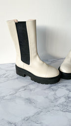 Stuart Weitzman Presley Chunky Chelsea Oat White Utility Boots