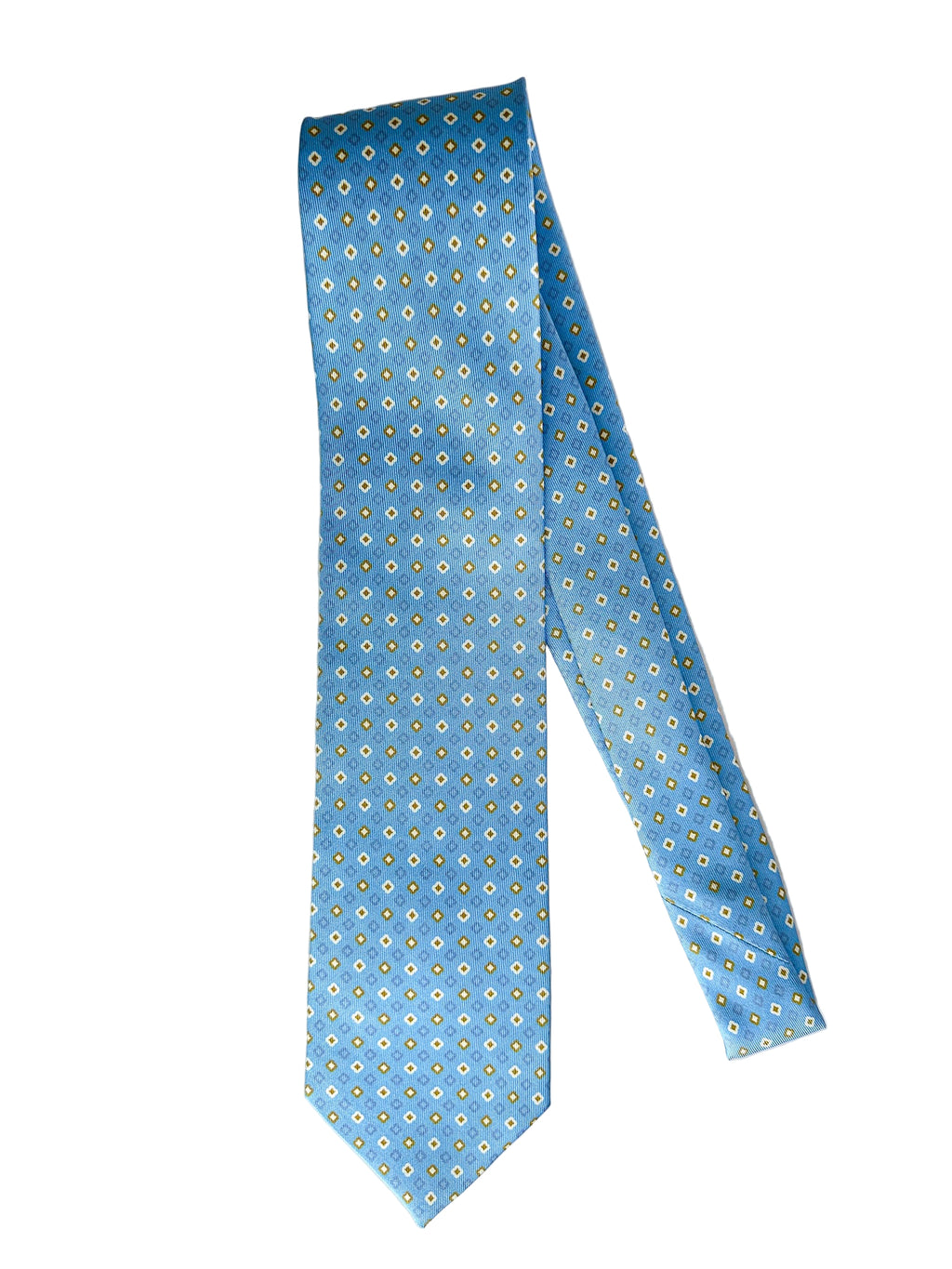 Drake's Hellblaue Seidenkrawatte mit Diamantmuster in Senfgelb