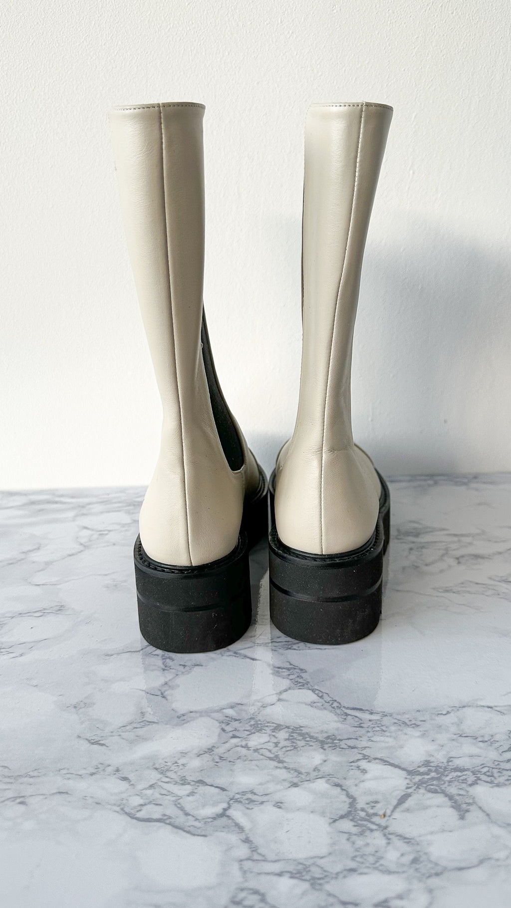 Stuart Weitzman Presley Chunky Chelsea Oat White Utility Boots