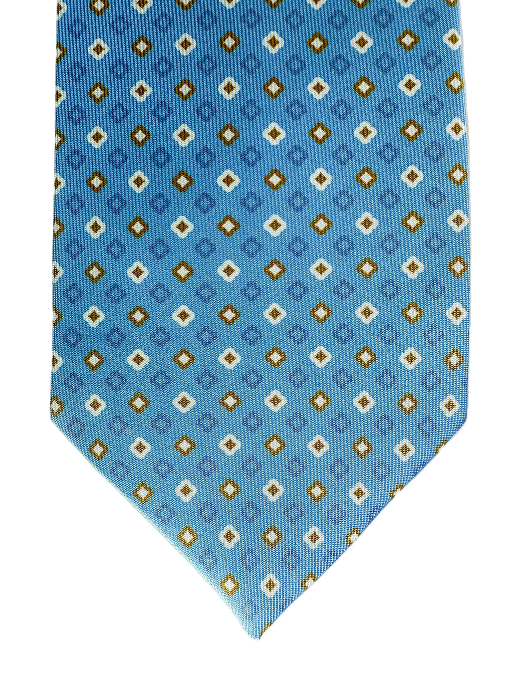 Drake's Hellblaue Seidenkrawatte mit Diamantmuster in Senfgelb