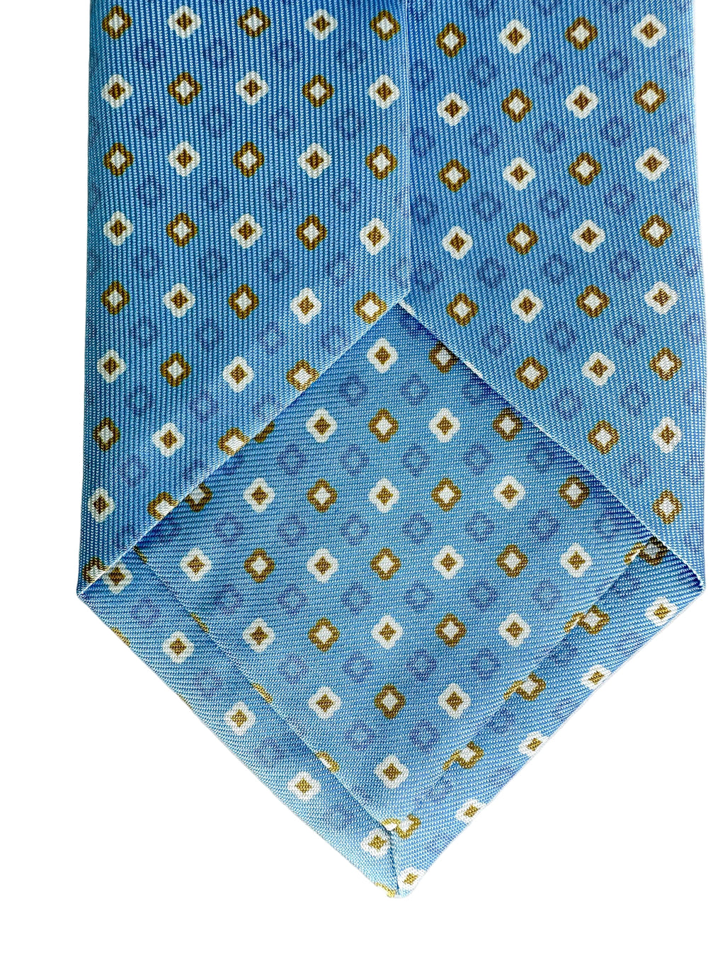 Drake's Hellblaue Seidenkrawatte mit Diamantmuster in Senfgelb