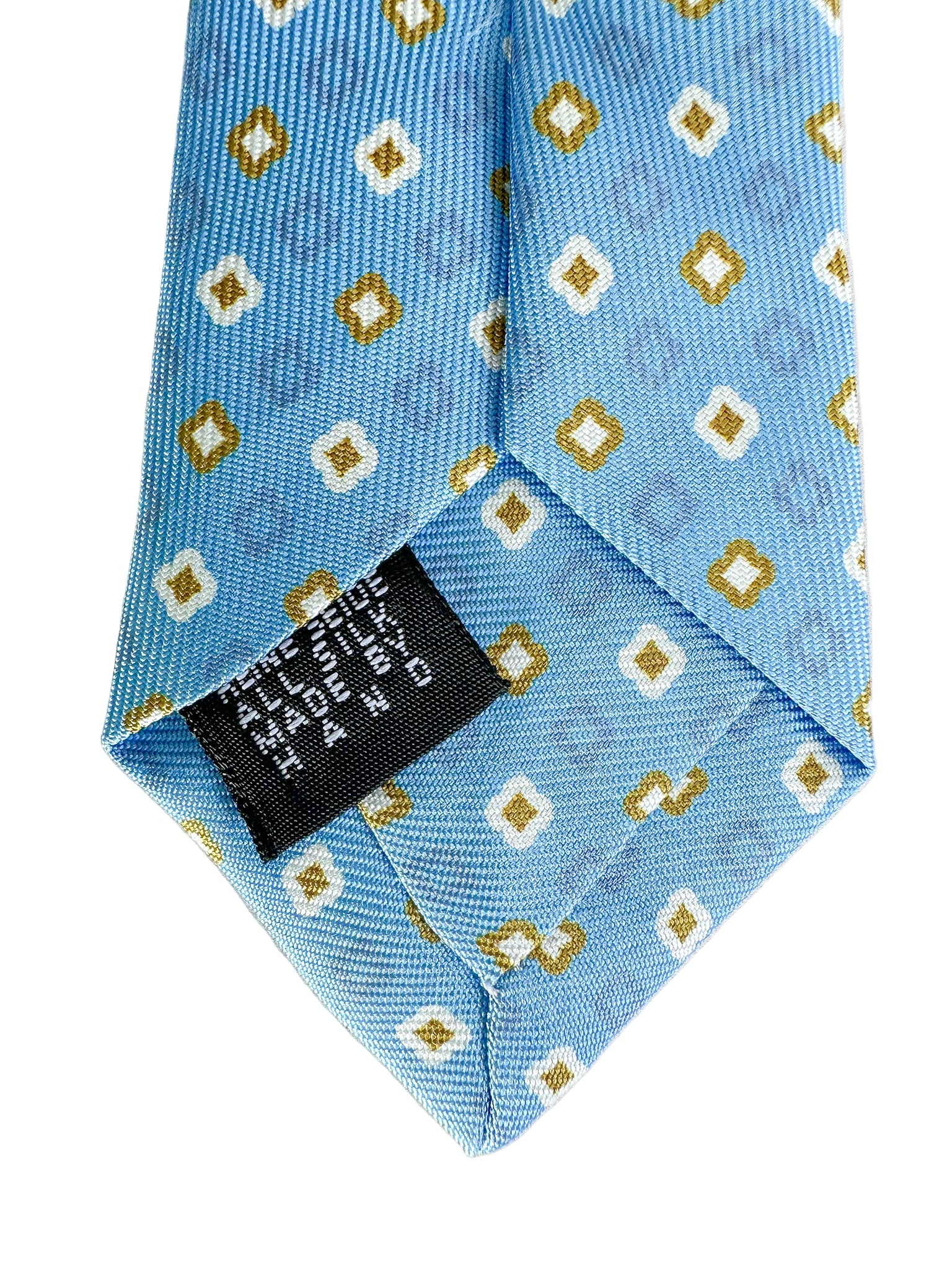 Drake's Hellblaue Seidenkrawatte mit Diamantmuster in Senfgelb