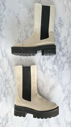 Stuart Weitzman Presley Chunky Chelsea Oat White Utility Boots