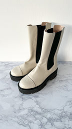 Stuart Weitzman Presley Chunky Chelsea Oat White Utility Boots