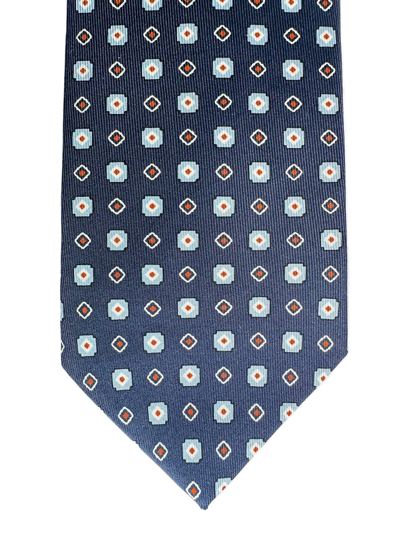 Drake's Navy Aztec Square Print Silk Tie