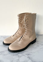 LEGRES Beige Leather Lace-Up Combat Boots
