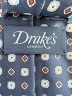 Drake's Navy Aztec Square Print Silk Tie
