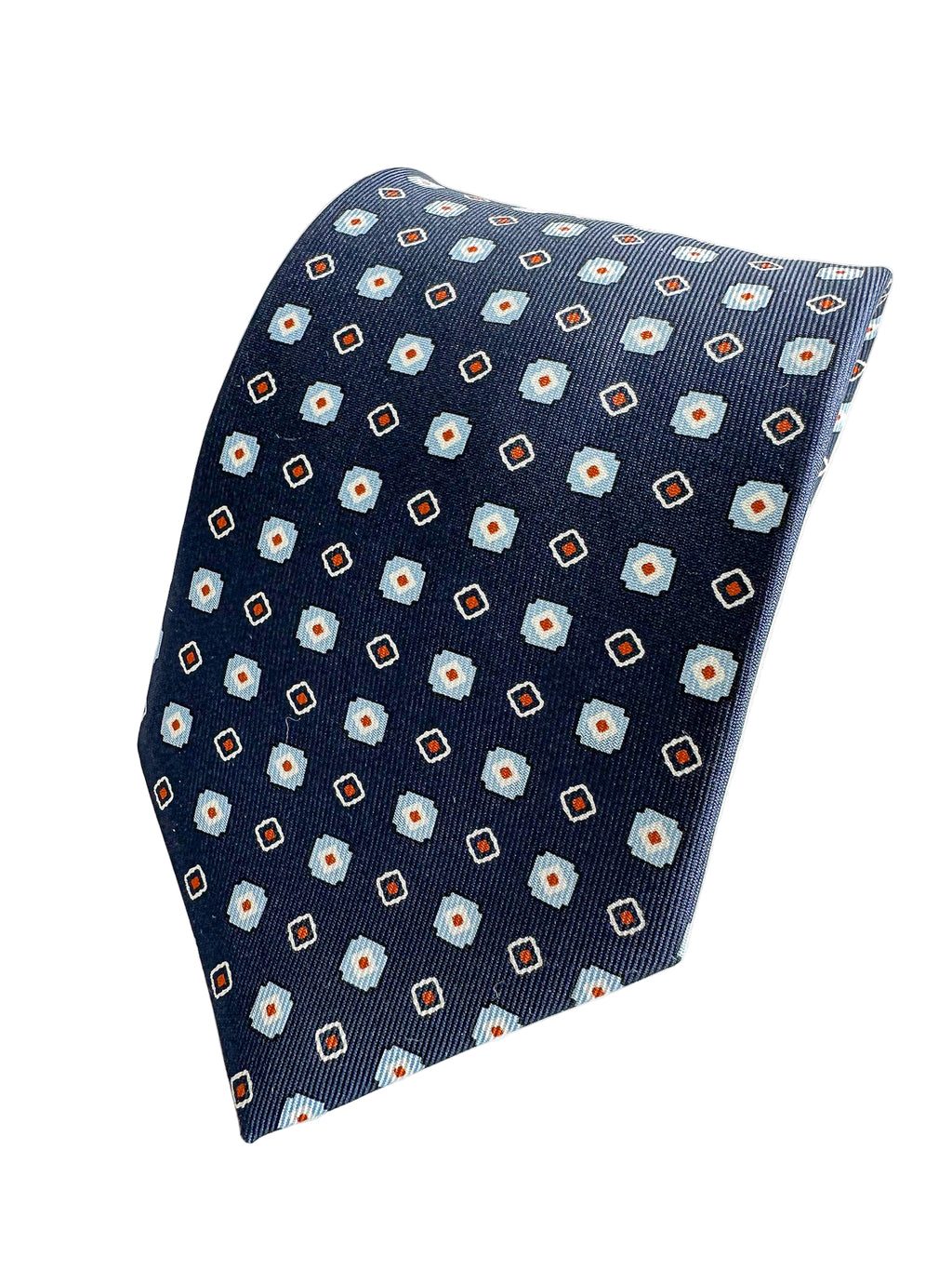 Drake's Navy Aztec Square Print Silk Tie
