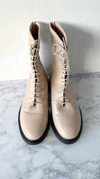 LEGRES Beige Leather Lace-Up Combat Boots