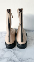 LEGRES Beige Leather Lace-Up Combat Boots