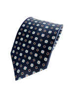 Drake's Navy Aztec Square Print Silk Tie