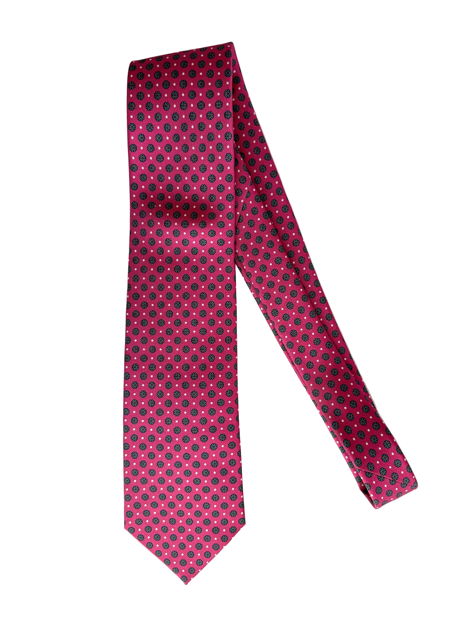 Drake's Dark Pink Daisy Floral Print Silk Tie