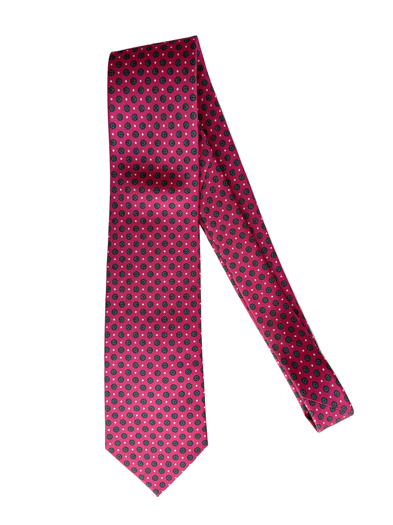Drake's Dark Pink Daisy Floral Print Silk Tie