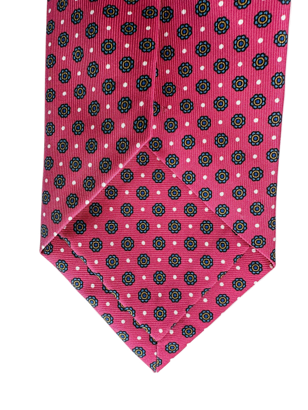Drake's Dark Pink Daisy Floral Print Silk Tie