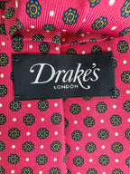 Drake's Dark Pink Daisy Floral Print Silk Tie