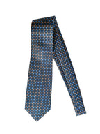 Drake's Navy Floral Silk Tie With Dark Orange Blue Floral
