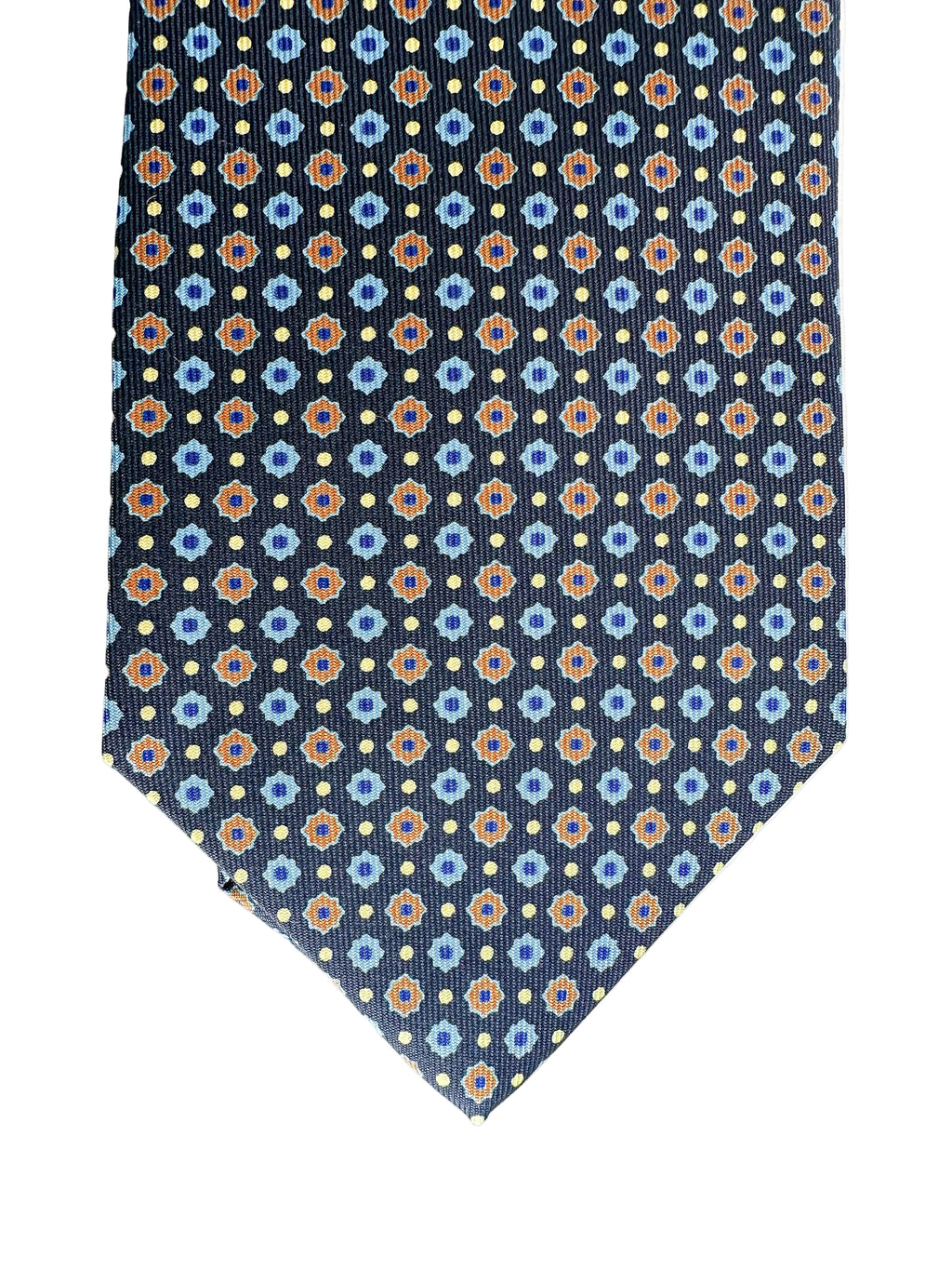 Drake's Navy Floral Silk Tie With Dark Orange Blue Floral