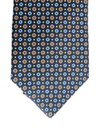 Drake's Navy Floral Silk Tie With Dark Orange Blue Floral