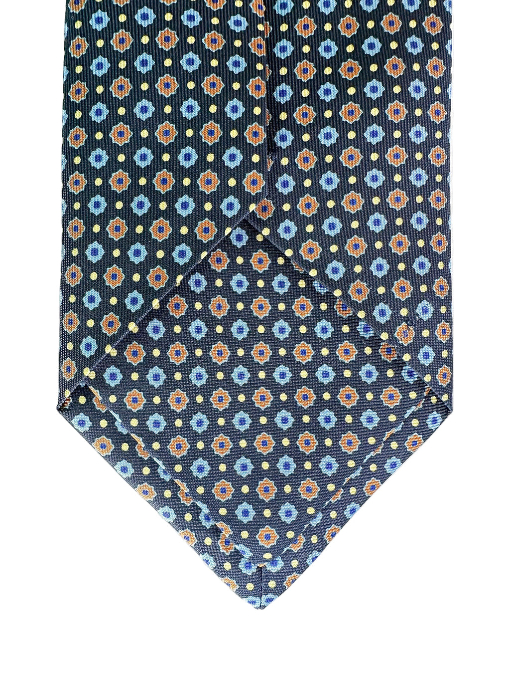 Drake's Navy Floral Silk Tie With Dark Orange Blue Floral