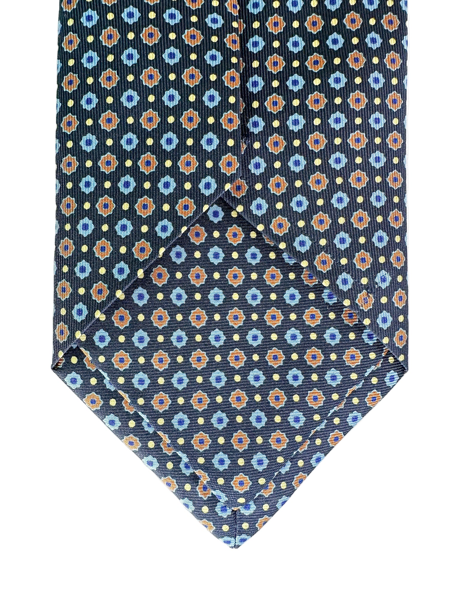 Drake's Navy Floral Silk Tie With Dark Orange Blue Floral