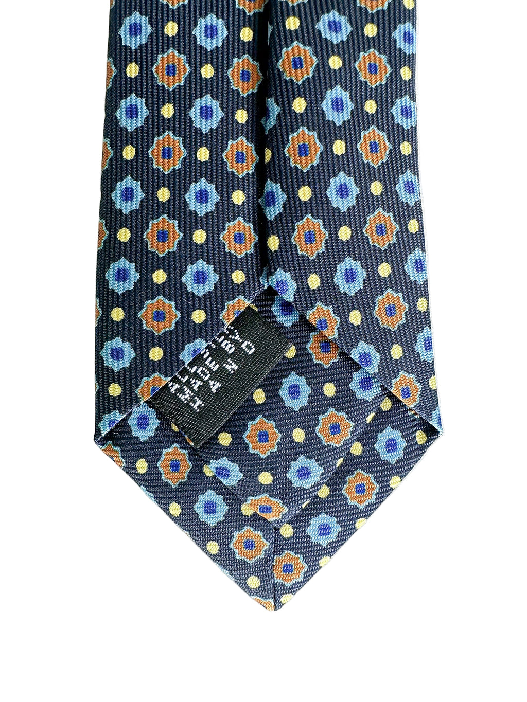 Drake's Navy Floral Silk Tie With Dark Orange Blue Floral