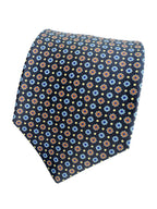 Drake's Navy Floral Silk Tie With Dark Orange Blue Floral