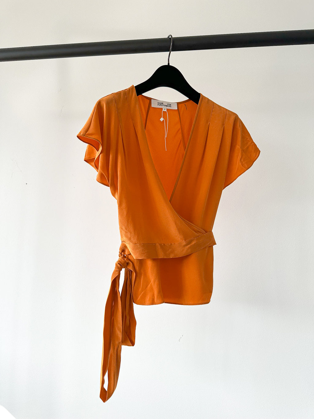 Diane Von Furstenberg DVF Orange Crepe De Chine Silk Wrap Blouse Top - House Of Huntington