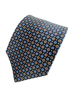 Drake's Navy Floral Silk Tie With Dark Orange Blue Floral