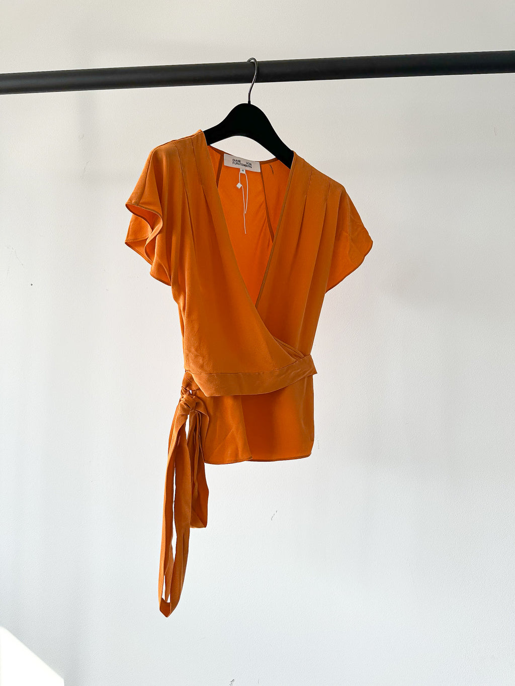 Diane Von Furstenberg DVF Orange Crepe De Chine Silk Wrap Blouse Top - House Of Huntington