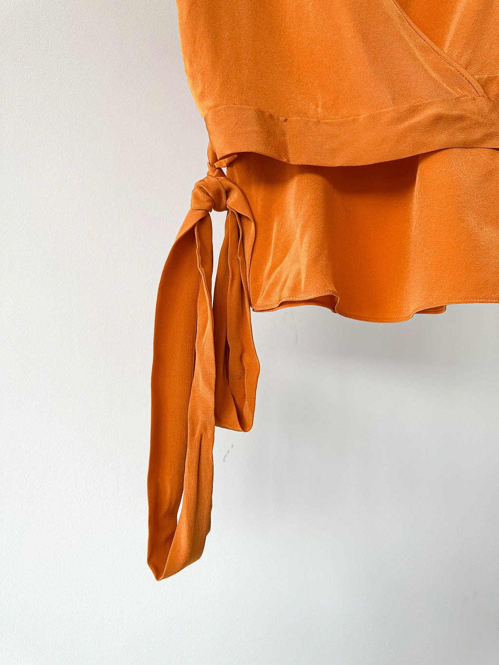 Diane Von Furstenberg DVF Orange Crepe De Chine Silk Wrap Blouse Top - House Of Huntington