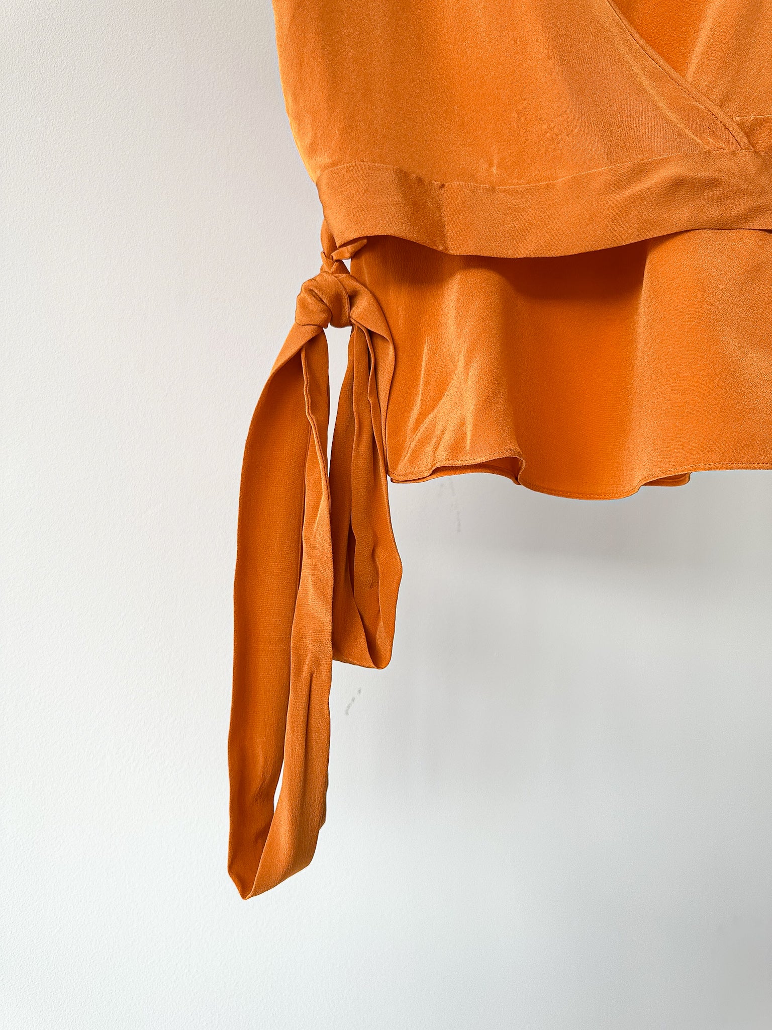 Diane Von Furstenberg DVF Orange Crepe De Chine Silk Wrap Blouse Top - House Of Huntington