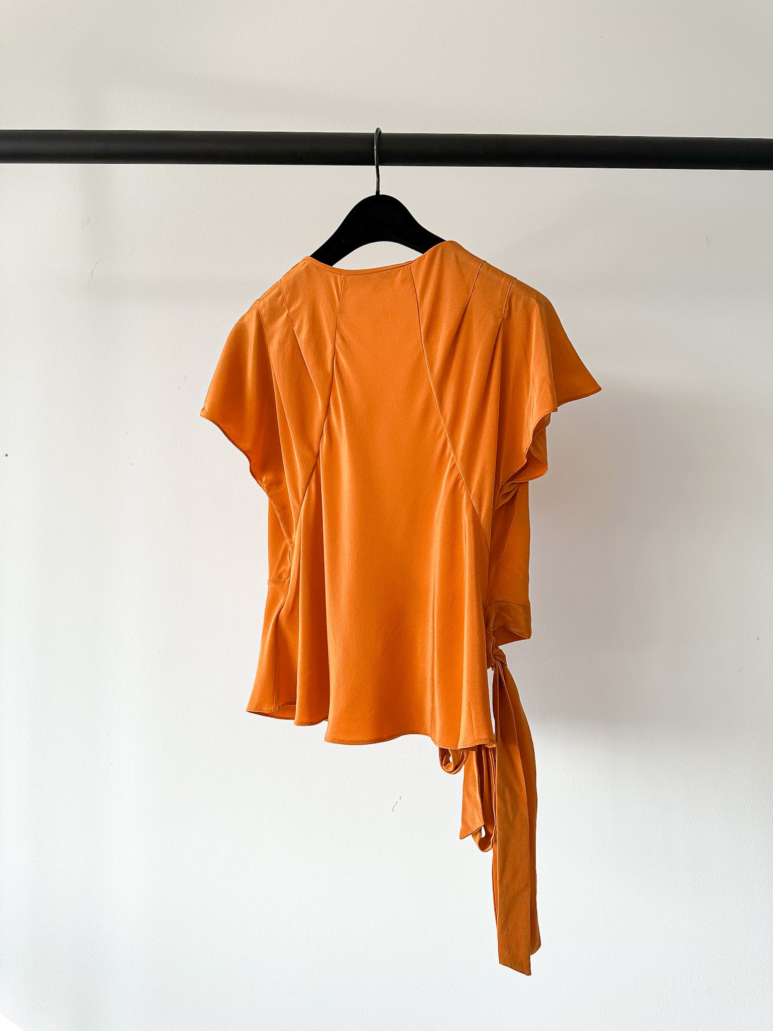 Diane Von Furstenberg DVF Orange Crepe De Chine Silk Wrap Blouse Top - House Of Huntington