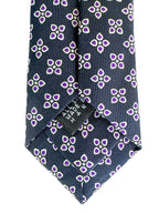 Drake's Marineblaue Seidenkrawatte mit lila Blumenblättern