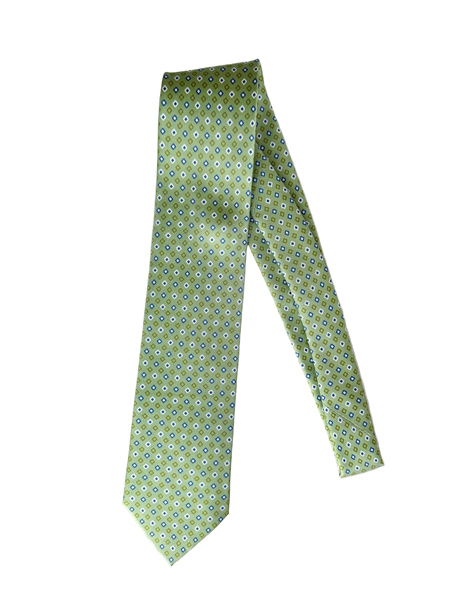 Drake's Green Diamond Print Silk Tie
