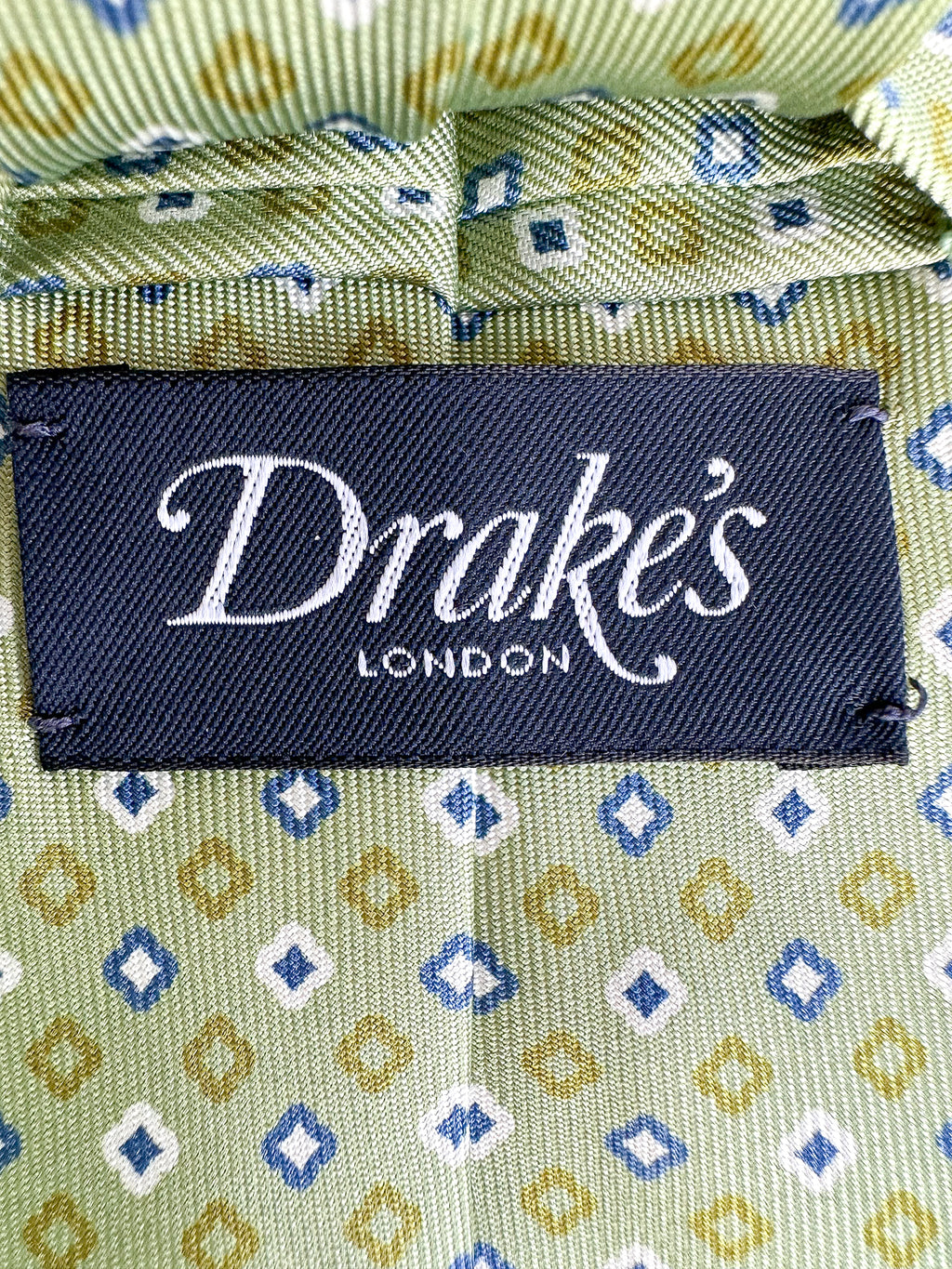 Drake's Green Diamond Print Silk Tie