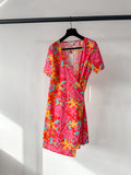 Never Fully Dressed Pink Tropical Floral Wrap Mini Dress - House Of Huntington
